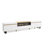 Meuble tv banc tl 288x57x35 cm tv grand format chemine lectrique design industriel blanc et chne ...