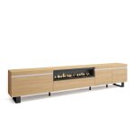 Meuble tv banc tl 288x57x35 cm tv grand format chemine lectrique design industriel chne soft et ...
