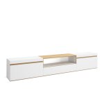 Meuble tv banc t�l� grand espace de rangement 260x45x35cm tv grand format blanc et ch�ne soft rf3795