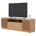 Meuble tv bar 70 pouces ch�ne 3 portes 5 niches roulettes l 180 h 60. 2 p 44. 9 cm - l 180 x l 44. 9 ...