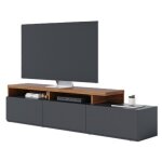 Meuble tv bar 70 pouces ch�ne et anthracite 3 portes 6 niches l 210 h 50. 6 p 45. 3 cm - l 210 x l 45. ...
