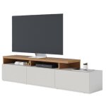 Meuble tv bar 70 pouces chne et blanc 3 portes 6 niches l 210 h 50. 6 p 45. 3 cm - l 210 x l 45. 3 x ...