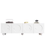 Meuble tv bas blanc - 1805 x 38 x 50 cm - portes � relief circulaire 3d - buffet t�l�vision moderne