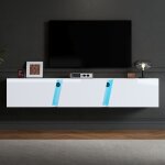 Meuble tv bas blanc avec �clairage led meuble tv � suspendre support tv avec 3 portes armoire haute brillance ...
