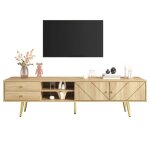 Meuble tv bas bois 160 cm longueur de salon? style scandinave - l160 x p36 x h42 cm - avec pieds dor�s ...