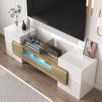 Meuble tv meuble bas brillant �clairage led - sweiko - blanc 145 cm