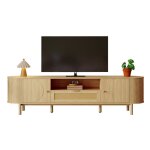 Meuble tv bas contemporain rotin avec tiroirs et niches structure mdf et pieds en m�tal bois - 175x36x51 ...