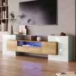 Meuble tv bas avec clairage led commode avec beaucoup despace de rangement forme unique avec surfaces ...