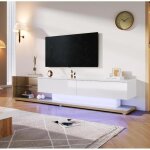 Meuble tv bas avec �clairage led - meuble tv moderne avec support en verre et deux tiroirs - pour salon ...