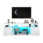 Meuble tv bas avec éclairage led pour téléviseurs jusqu?à 60 pouces meuble de rangement salon avec verre ... Meuble tv bas avec éclairage led pour téléviseurs jusqu?à 60 pouces meuble de rangement salon avec verre ...
