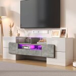 Meuble tv bas et �l�gant. 145 cm �clairage led meuble de salon. design moderne. plateau en verre raffin�. ...