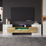 Meuble tv bas et lgant. blanc brillant 200 cm clairage led mobilier de salon. design moderne. plateau ...