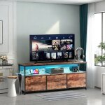 Meuble tv bas meuble tv led pour tlviseur jusqu 47 pouces commode en tissu avec 3 tiroirs meuble de ...