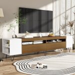 Meuble tv bas moderne 2 portes + rangement ouvert design bloc de couleurs pieds mtal idal salon / chambre ...