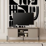 Meuble tv bas moderne belloa taupe et pieds noirs m�talliques