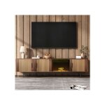 Lemonbest meuble tv 200x35x53cm avec 4 portes buffet bas texture sculpt�e banc tv avec barre lumineuse ...