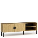 Meuble tv bas vidis style industriel noir et décor chêne pieds métal - l 160 x p 40 x h 54 cm Meuble tv bas vidis style industriel noir et décor chêne pieds métal - l 160 x p 40 x h 54 cm