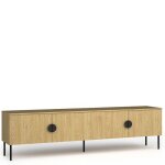 Meuble tv bas vidis style industriel noir et décor chêne pieds métal - l 200 x p 40 x h 54 cm Meuble tv bas vidis style industriel noir et décor chêne pieds métal - l 200 x p 40 x h 54 cm