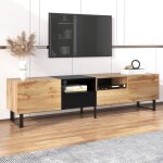 Meuble tv - becag - armoire tv bas avec 2 portes et 2 tiroirs - style contemporain - 190x38x48cm - noir ...