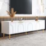 Meuble tv - becag - armoire tv bas avec 4 portes - style contemporain - 170x35x475cm - blanc