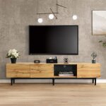 Meuble tv - becag - armoire tv bas avec �clairage led variable et 3 portes - style contemporain - 175x31x41cm ...