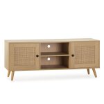 Meuble tv bella 2 portes couleur chêne avec rotin naturel Meuble tv bella 2 portes couleur chêne avec rotin naturel