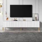Meuble tv blanc 190 cm de long x 38 cm de large x 48 cm de haut pieds de table dor�s design de porte ...