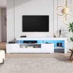 Meuble tv blanc 192 x 37 x 53 cm meuble tv avec led 3 armoires et compartiments de rangement ouverts ...