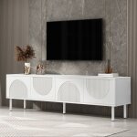 Meuble tv blanc avec 4 portes espace de rangement surface mate et gestion des câbles meubles de salon ... Meuble tv blanc avec 4 portes espace de rangement surface mate et gestion des câbles meubles de salon ...