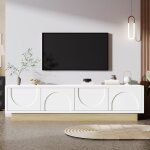 Meuble tv blanc armoire tv avec 4 portes grain de bois espace de rangement style moderne gestion des ...