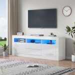 Meuble tv blanc brillant 160cm - leds synchronises musique + app control - gestion cbles intgre - ...