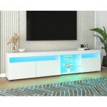 Meuble tv - langtu - meuble tv moderne 180 cm - 3 portes - �clairage led multicolore - verre stratifi� ...