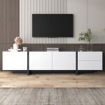 Meuble tv - blanc brillant - 3 portes - 2 tiroirs - style scandinave contemporain