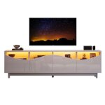 Meuble tv blanc brillant avec �clairage led meuble tv pour votre salon ouverture � pression 4 porte darmoire ...