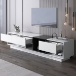 Meuble tv blanc brillant et de noir avec 3 tiroirs compartiments meuble bas meuble de salon 190 x 40 ...