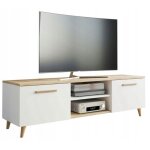 Meuble tv blanc - ch�ne artisan - banc tv table tv avec 2 portes et 2 �tag�res - 150 x 40 x 47 cm