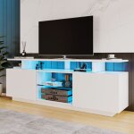 Meuble tv blanc - avec �clairage led 16 couleurs - 140cm ? panneaux de porte brillants avec compartiments ...