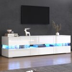 Meuble tv blanc laqu 160 cm avec led 2 portes 1 tiroir et niche ouverte ?buffet bas tv avec finition ...