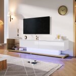 Meuble tv blanc laqu et de tons boiss avec clairage led 2 tagres 2 tiroirs meuble de salon 170 x ...