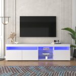 Meuble tv blanc moderne - �clairage led r�glable et panneau lumineux - id�al pour le salon