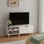 Meuble tv - blanc neige - 140 cm - 2 portes - tagres rglables - pour tv 60 pouces