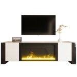 Meuble tv blanc et noir en panneaux de particules avec chemin�e �lectrique d�corative style moderne