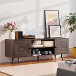Meuble tv en rotin bambou 140 cm pour t�l�viseur jusqu?� 65 avec 2 portes avec espace de rangement meuble ...