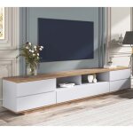 Modernluxe meuble tv en bois 180cm - 5 portes 8 compartiments - style contemporain - naturel & blanc