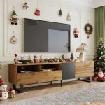 Meuble tv bois - 2 tiroirs et 2 portes - finition imitation bois - blocs de couleurs - meuble de salon ...