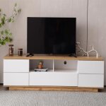 Meuble tv - bois - 5 portes et 2 étagères ouvertes - 180 cm - blanc brillant Meuble tv - bois - 5 portes et 2 étagères ouvertes - 180 cm - blanc brillant