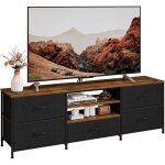 Meuble tv en bois avec 5 tiroirs et �tageres ouvertesbanc tv noir pour tel�viseur jusqu� 65 poucesmeuble ...