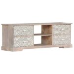 Meuble tv en bois d'acacia massif - vidaxl - 120x30x40 cm - porte(s) - blanc - laqu