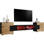 Meuble tv bois armoire tv blanc avec led banc tv avec 3 compartiments ouverts en verre 109