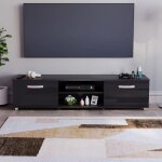 Meuble tv bois armoire tv blanc avec led banc tv avec 3 compartiments ouverts en verre 162